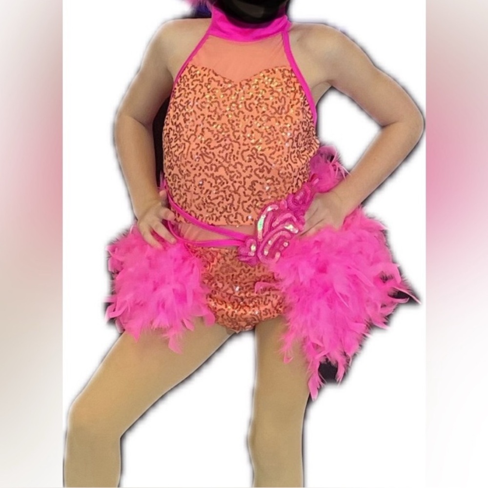 Weissman pink and orange costume with feathers (size CM)